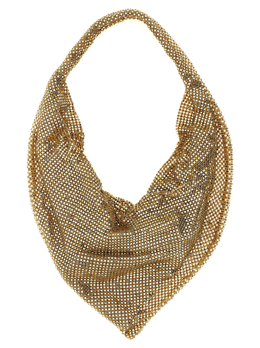 Benedetta Bruzziches Metal Mesh Crystal Shoulder Bag — Gold