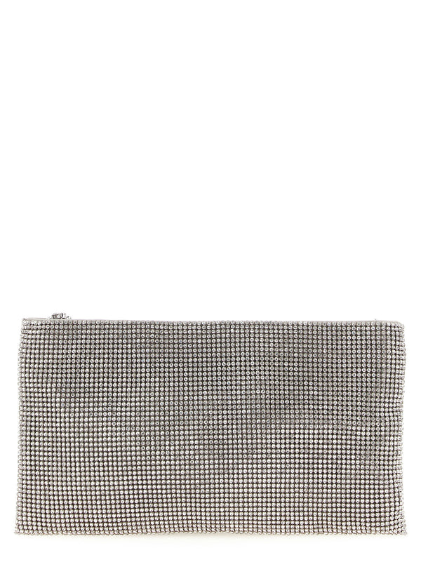 Benedetta Bruzziches Crystal-Embellished Mesh Clutch — Silver