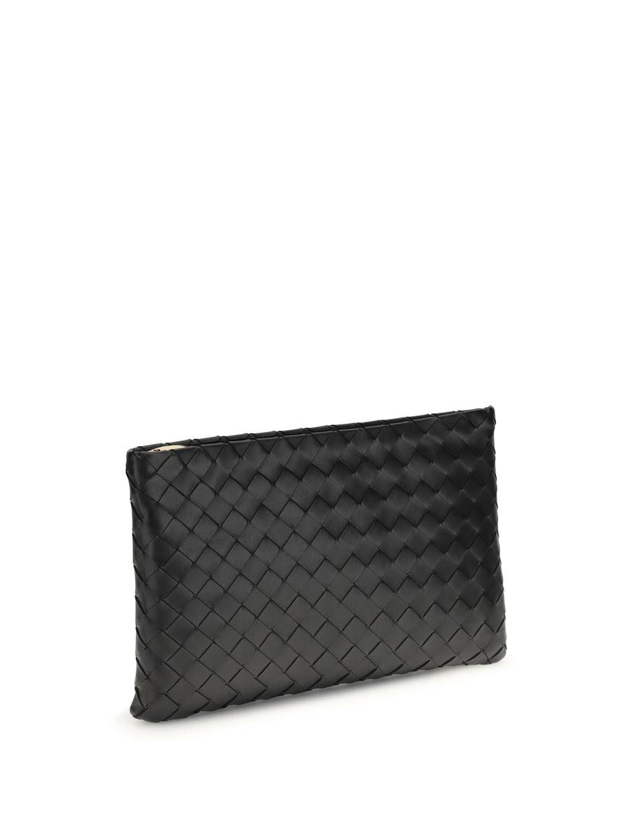 Leather Clutch Bag Black-Gold Black/gold Lamb Make Up
