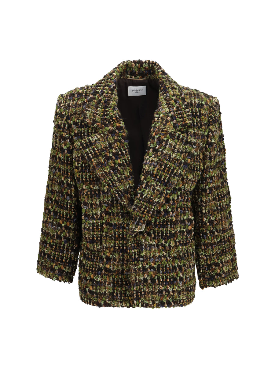 Tweed Single-Breasted Jacket Kaki Gris Vert