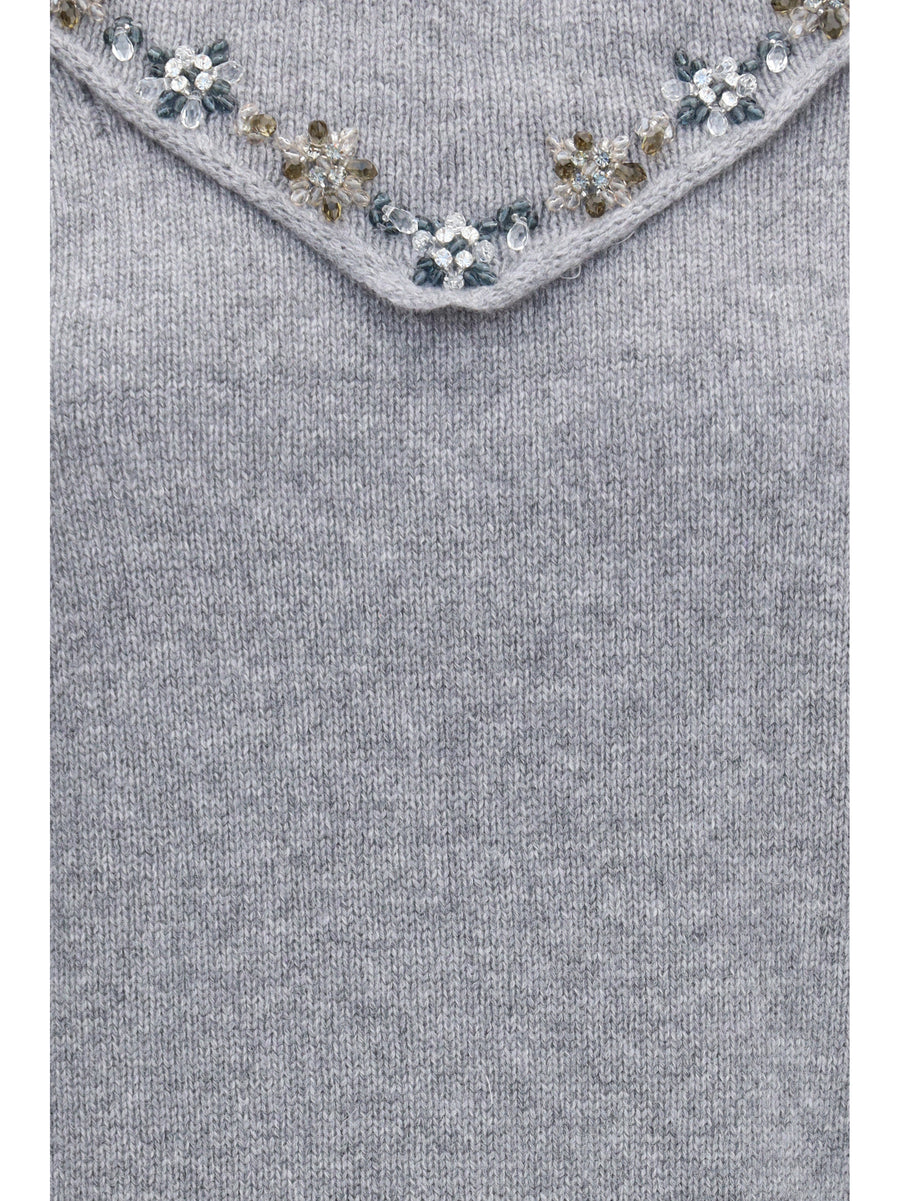 Sweater With Integrated Scarf Grey Cashmere Sweatshirts