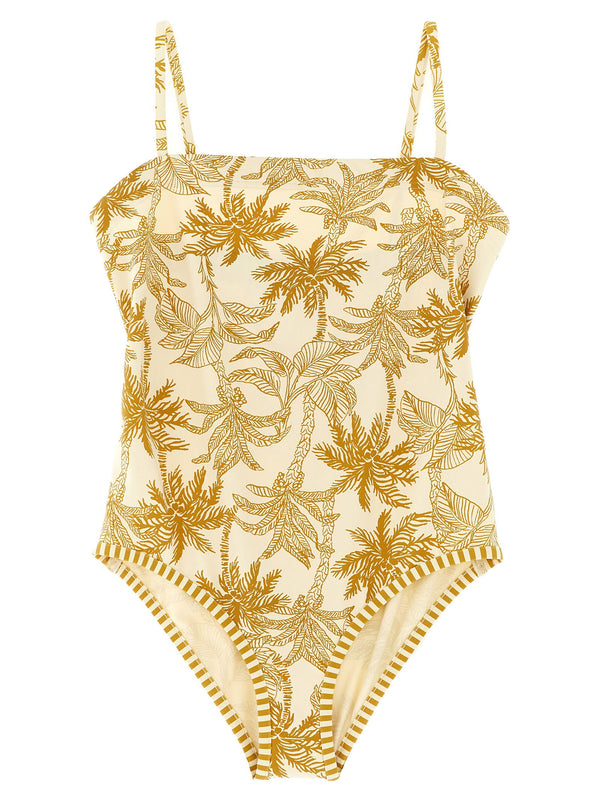 Eres Tropical Leaf Print One-Piece Swimsuit — Cream