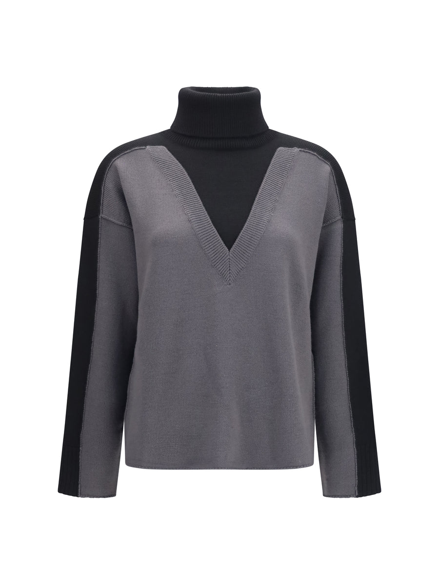 Sweater Two-Tone High-Neck Black-Dark Grey Black/dark Merino Wool