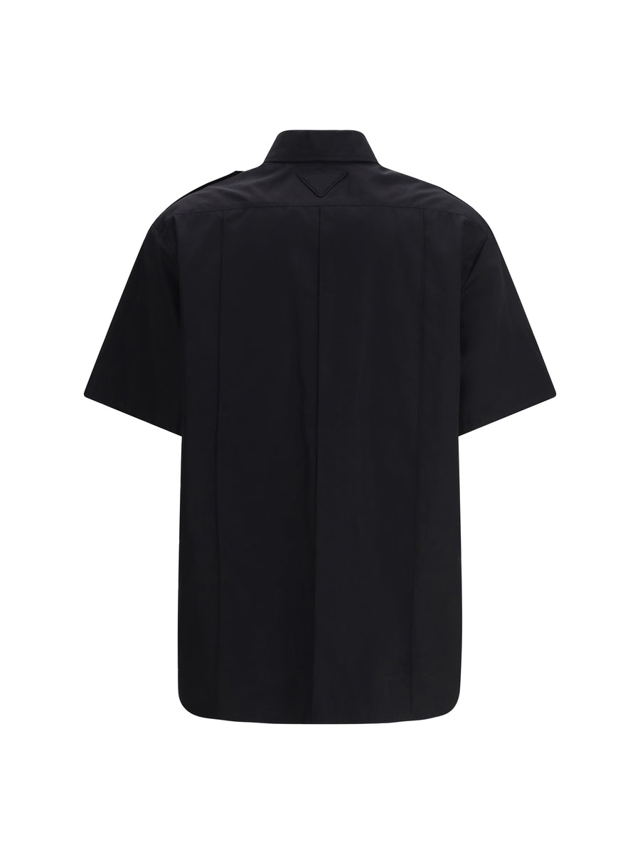 Shirt Short-Sleeve Poplin Black Cotton