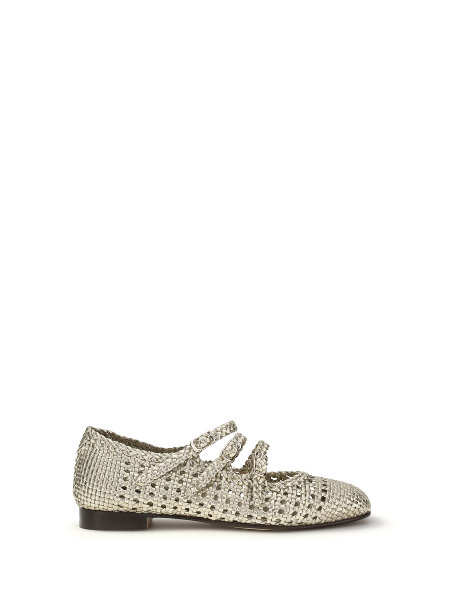 Ballerina Flats Ariana Platinum Calf Leather Shoes