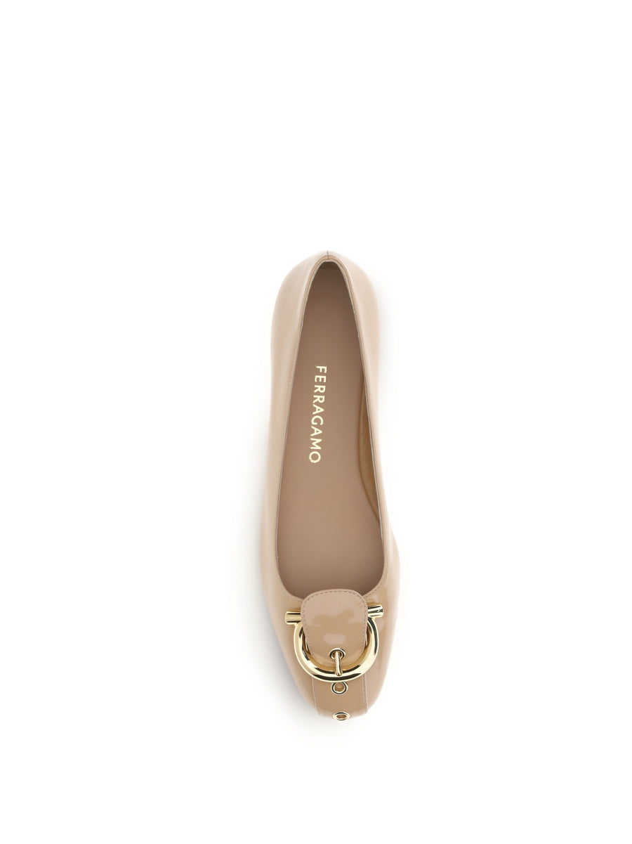 Ballerina Flats Gancini Pain Amaretti Calf Leather Shoes