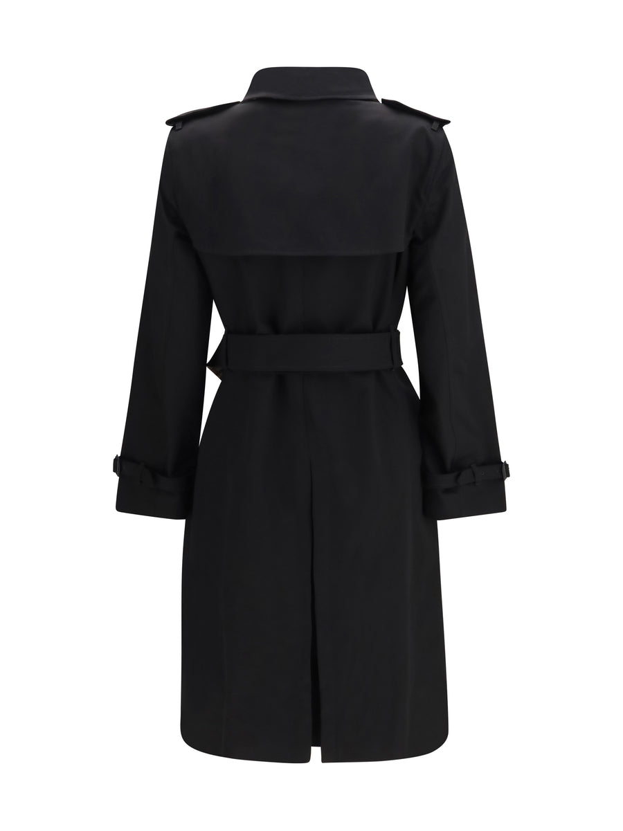 Trench Coat With Check Collar Black Gabardine Cotton & Raincoats