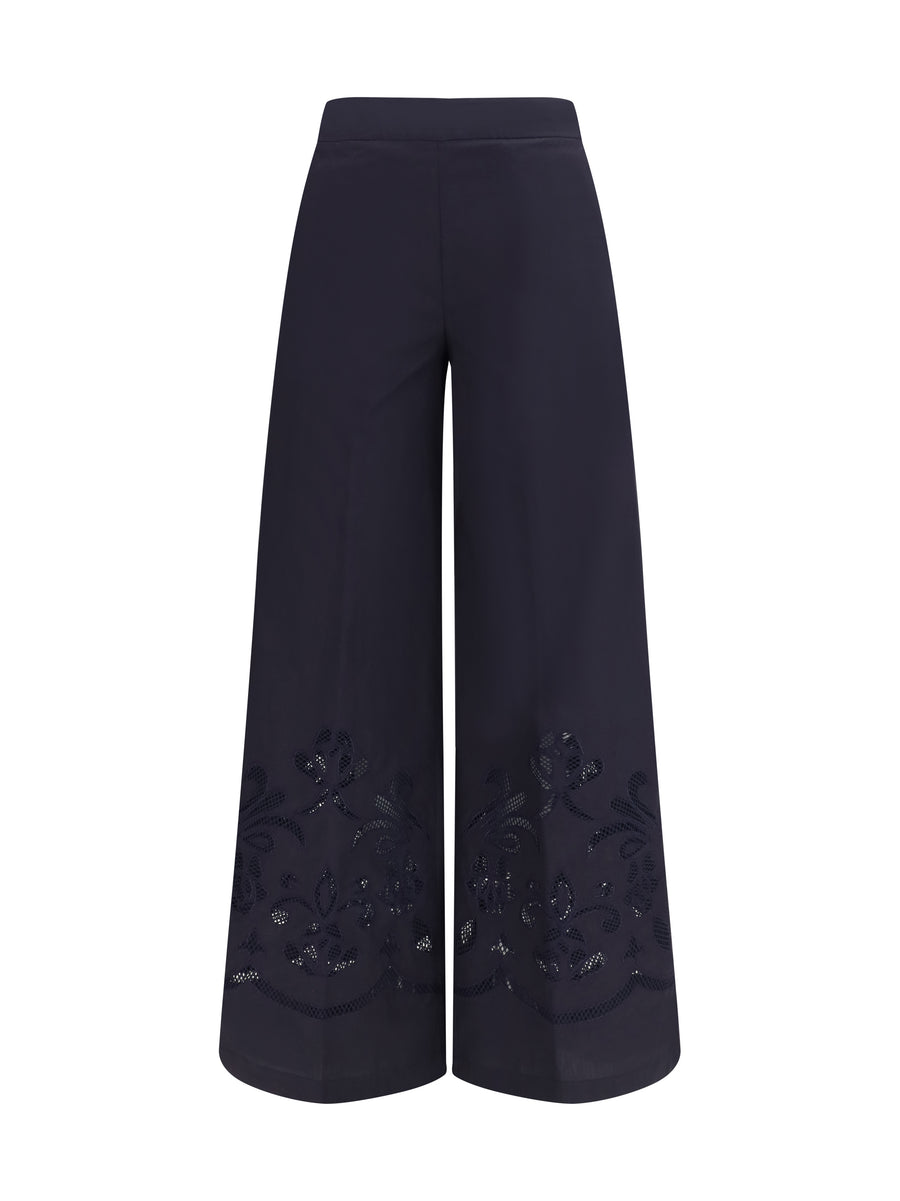 Embroidered Cotton Trousers Navy