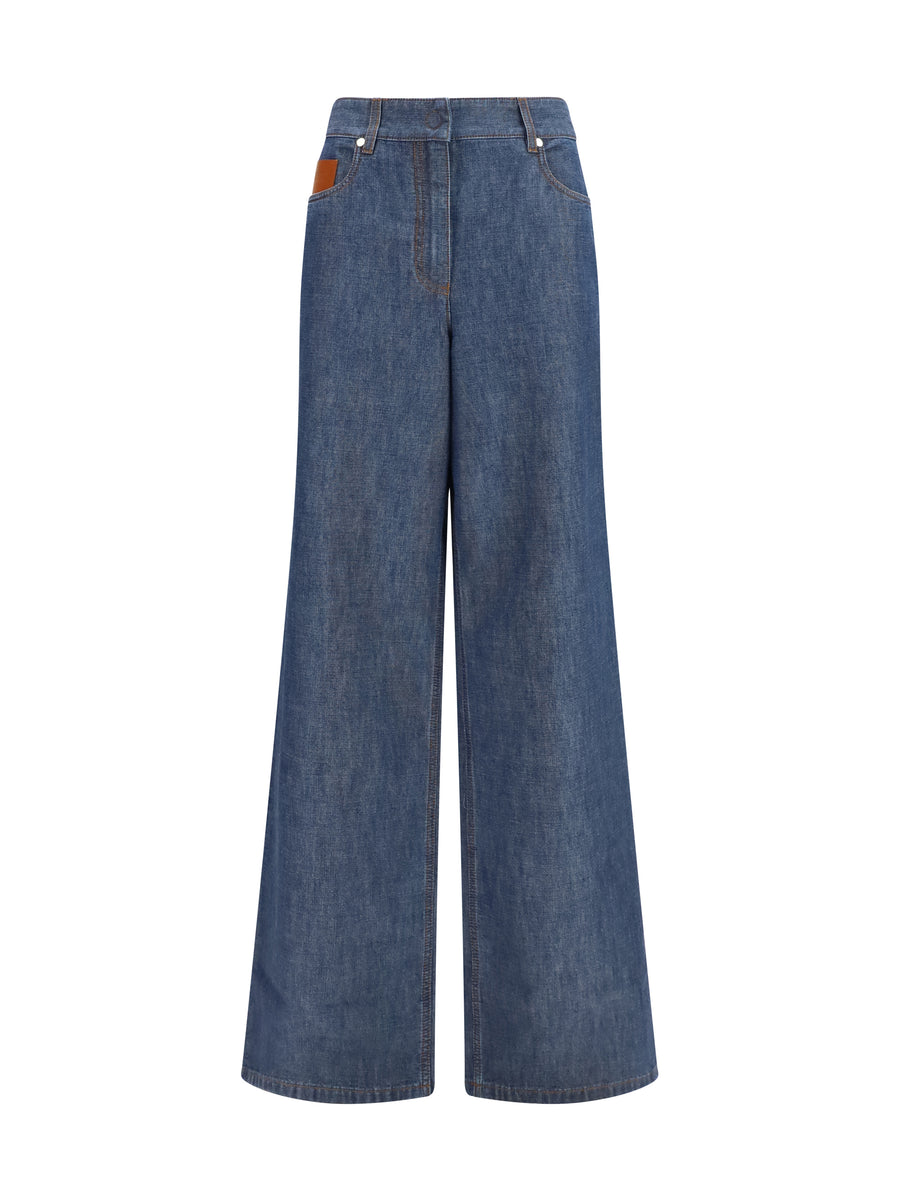 Jeans Wide-Leg Chambray Navy Cotton