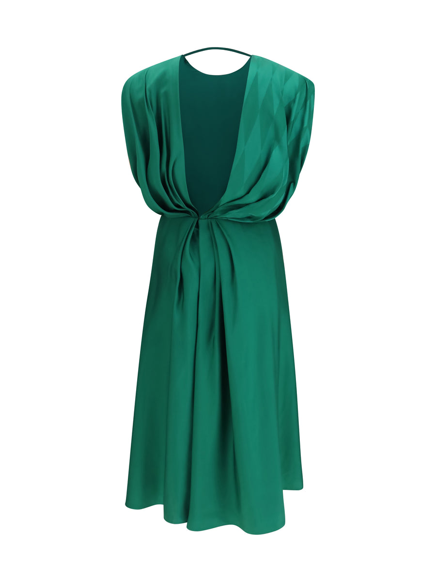 Midi Silk Dress With Twist Detail, Emerald