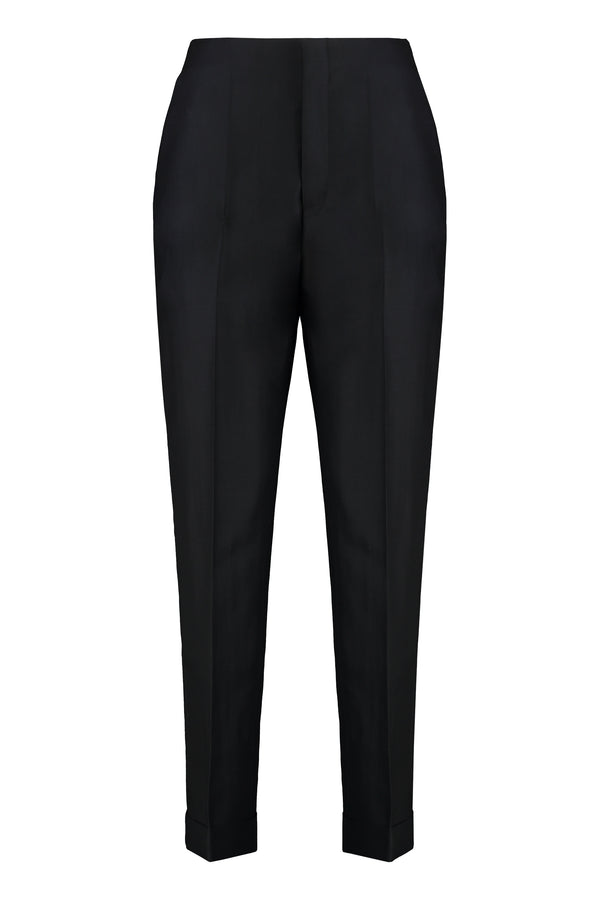 Wool And Silk Tapered Pants Black Virgin Trousers