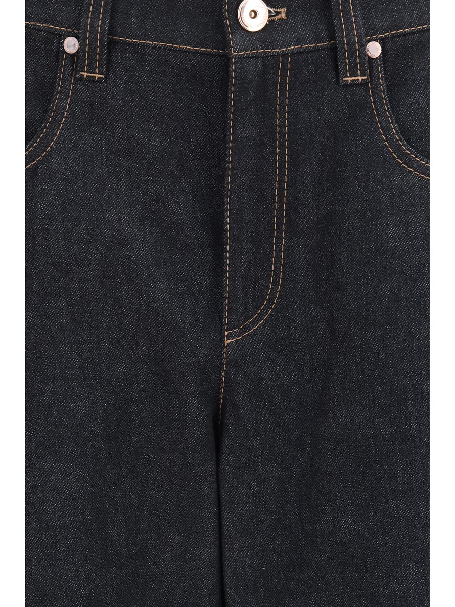 Jeans Straight-Leg Denim Black Cotton
