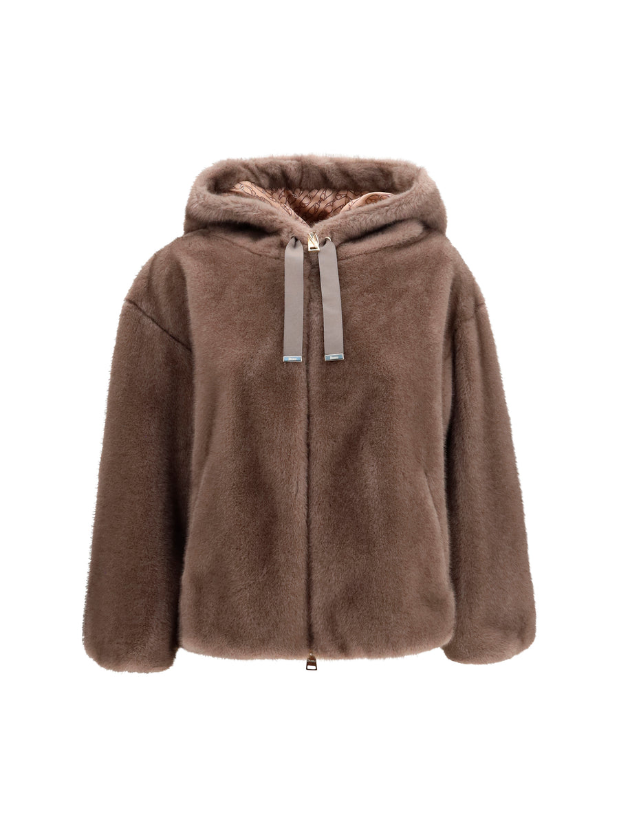 Hooded Eco-Fur Jacket Mink Outer: Polyester Puffer
