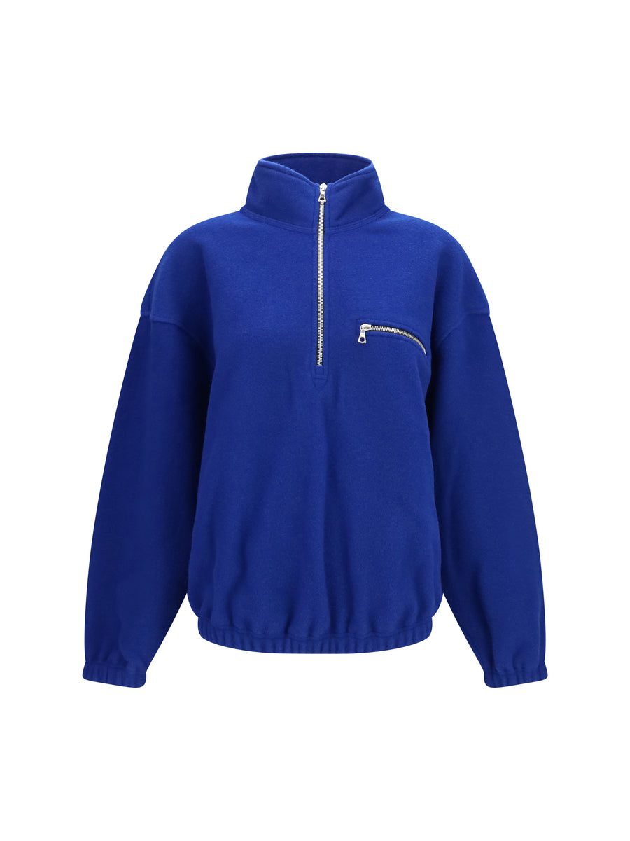 High-Neck Zip Jacket Polar Indigo Wool Fleece Knitwear