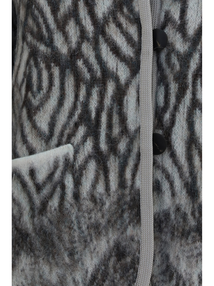 Cardigan Heron Feather Motif Jade Alpaca (vicugna Pacos) Coat