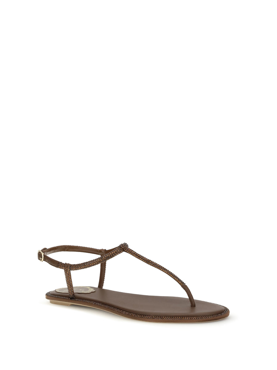 Diana Sandals With Crystals Brown Satin/smoked Topaz Strass Upper Silk Satin