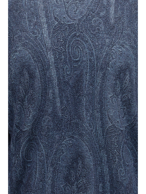 Turtleneck Sweater Silk Print On Blue Background