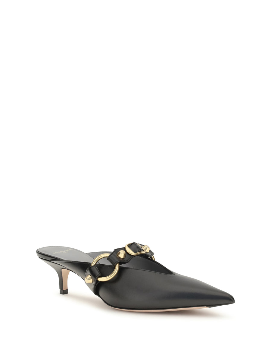Mules City Black-Gold Black/gold Calf Leather Sandal
