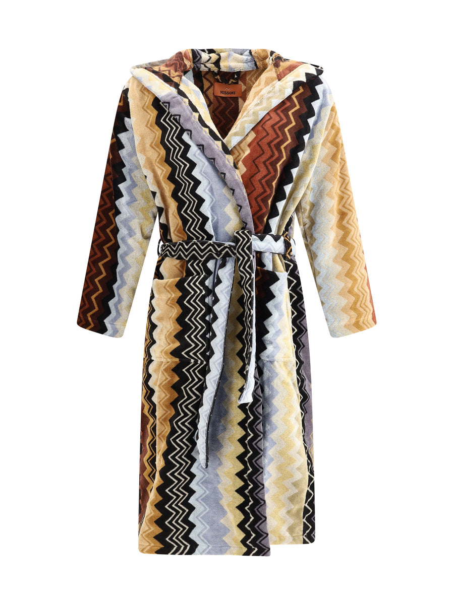Giacomo Hooded Bathrobe Black Multicolor Cotton Extras