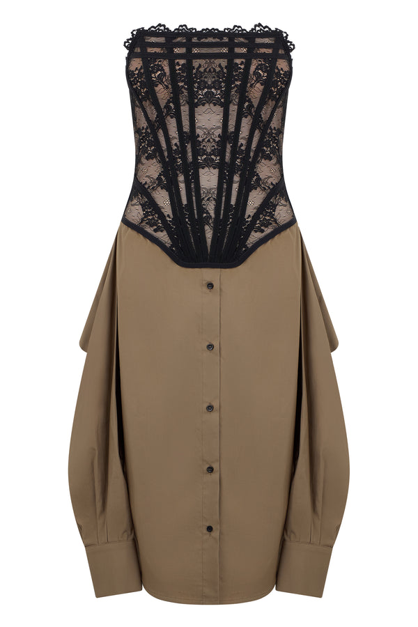 Mini Dress Cotton Lace Beige