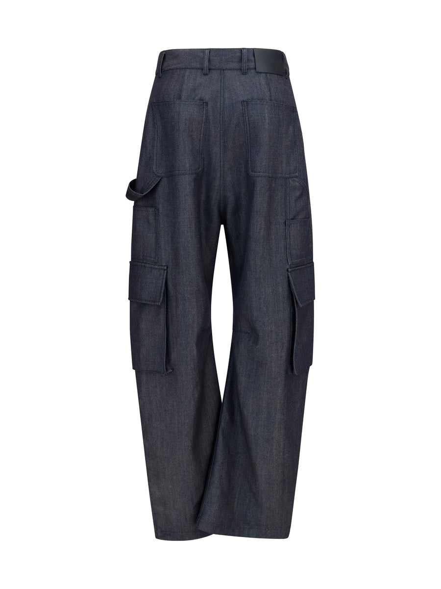 Cargo Pants Denim Print Dark Navy Wool Trousers