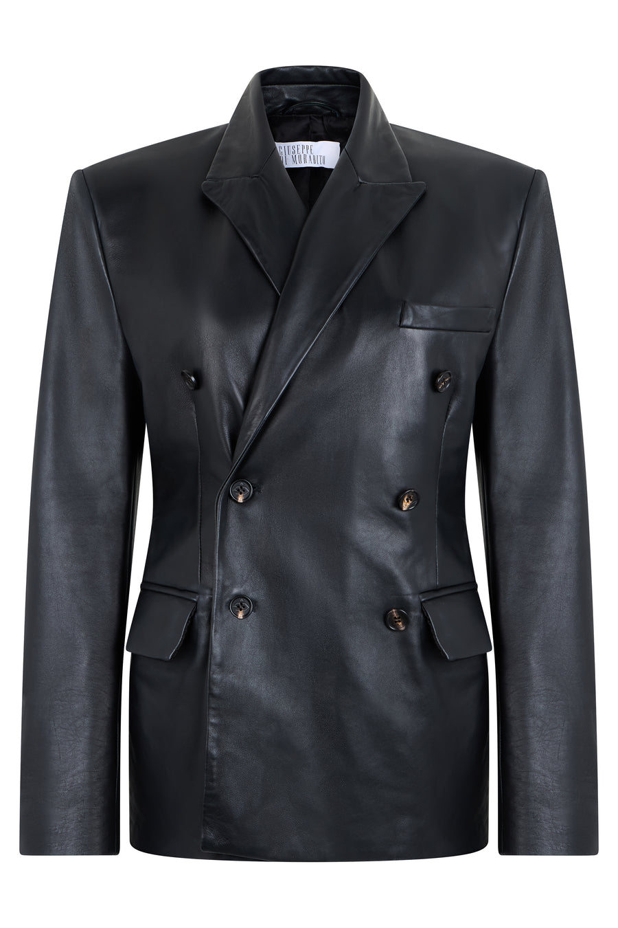 Blazer Double-Breasted Leather Black Calfskin Jackets