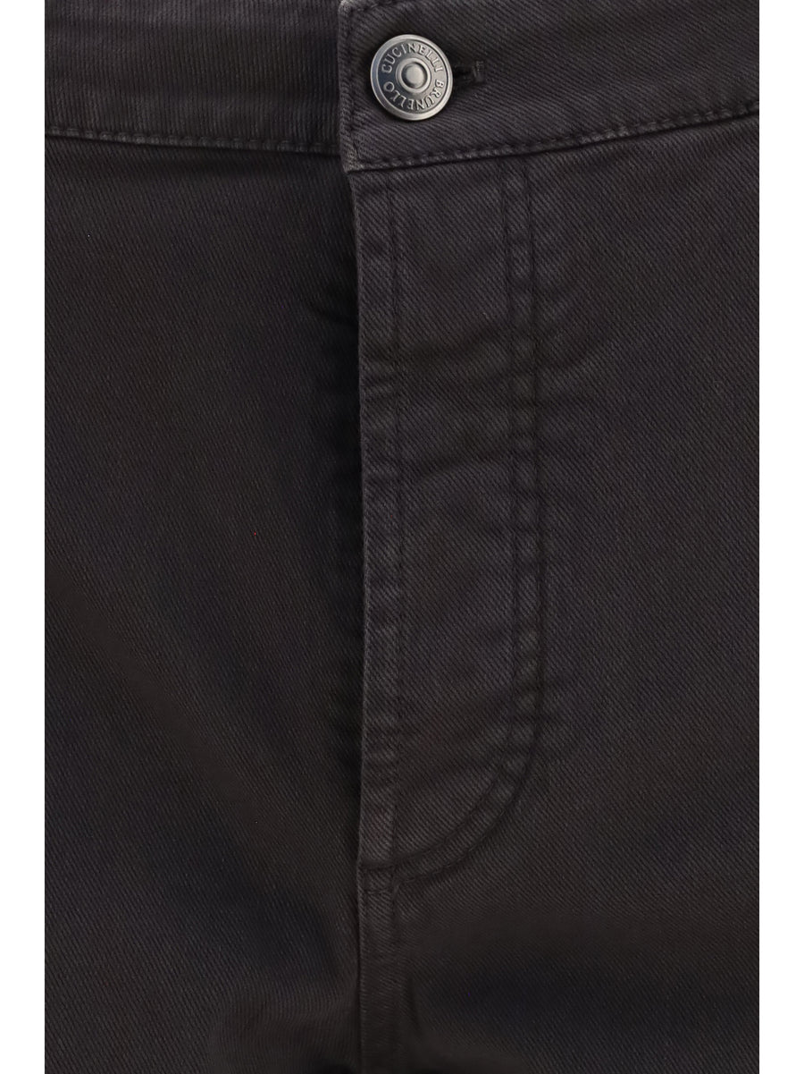 Jeans With Turn-Up Hem Dark Brown Cotton Trousers