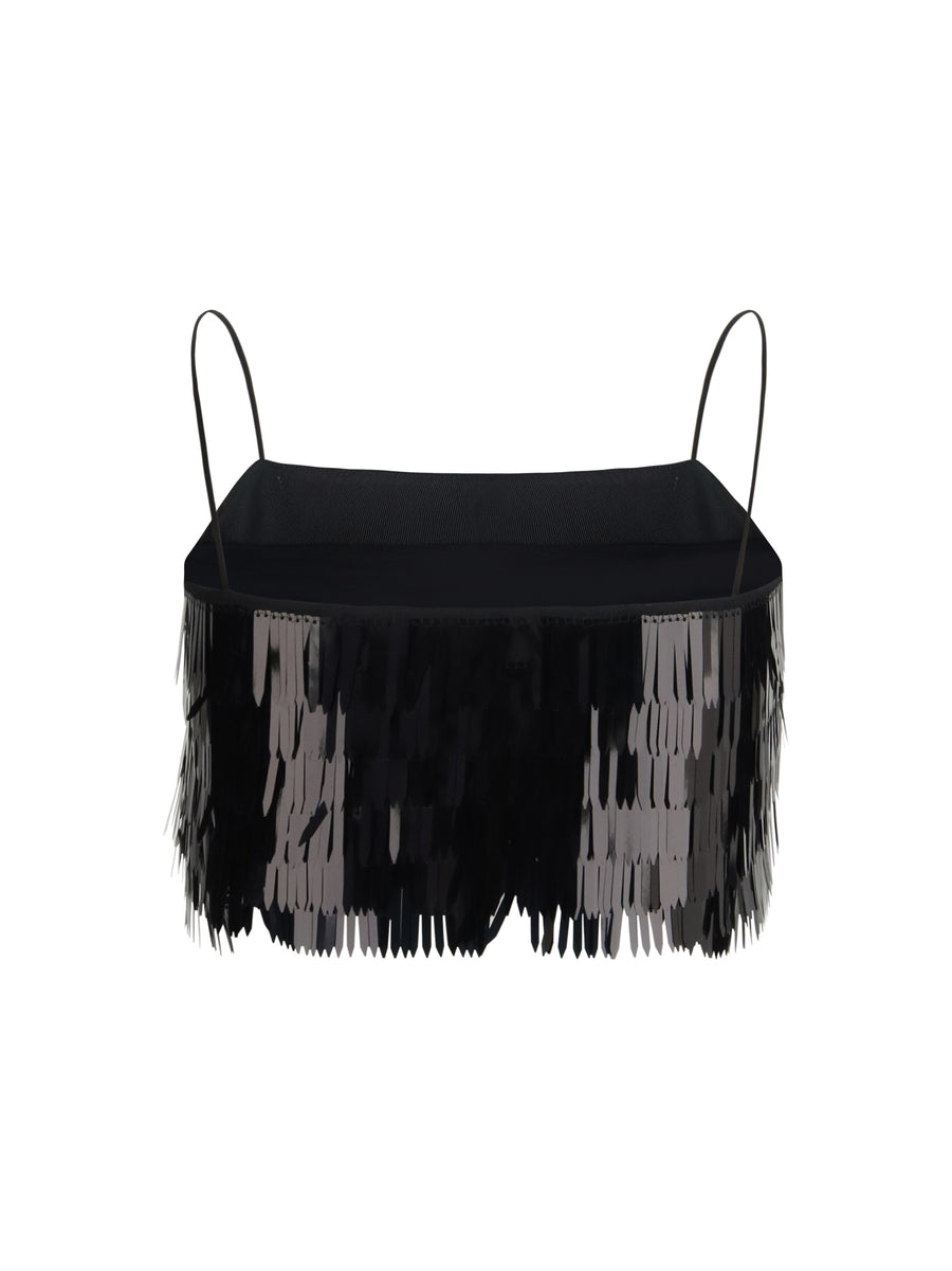 Sequin Top Black Polyester Tops