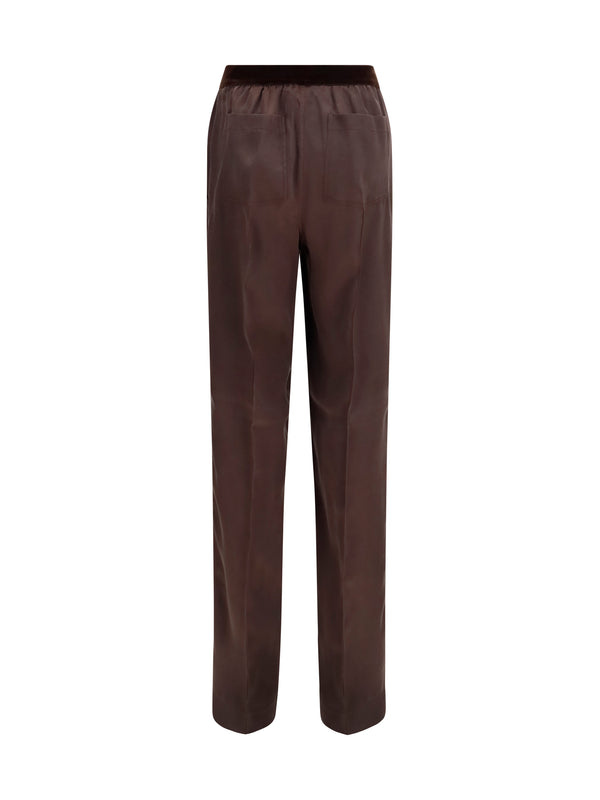 Pants Stretch Silk Satin Espresso Trousers