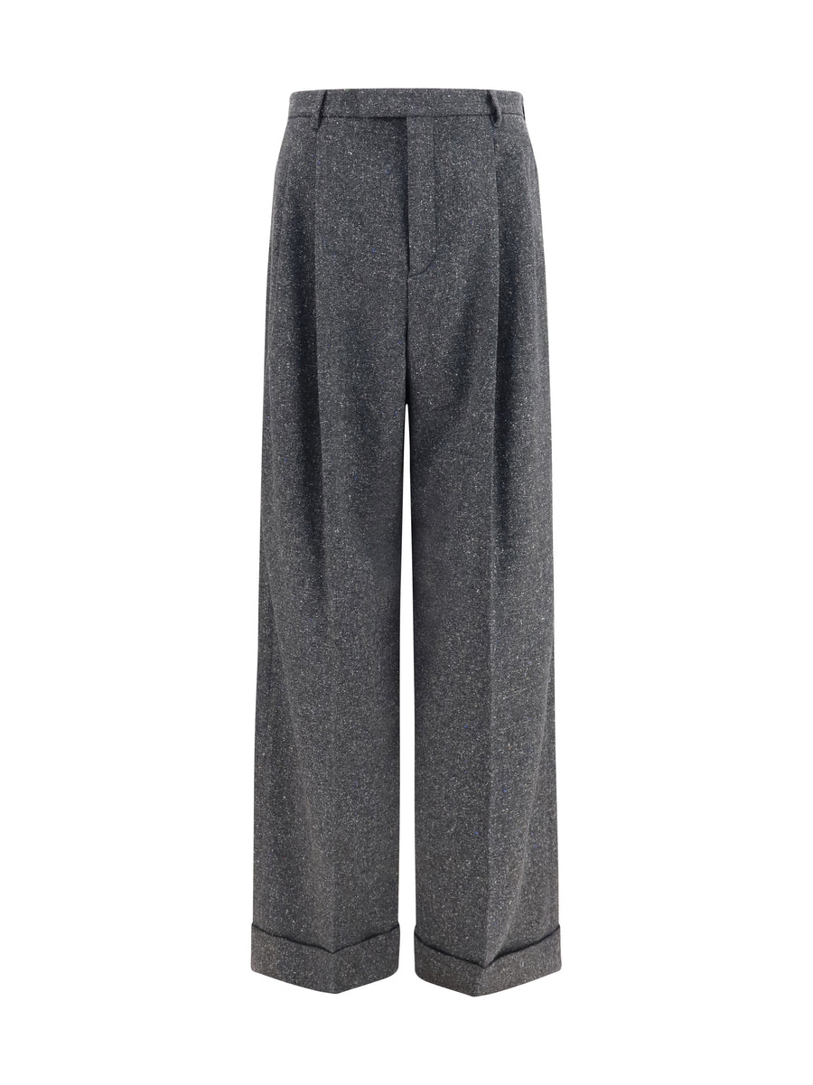 Tailored Wool-Silk Trousers Grey Melange Melange/white/light Blue/beige Merino Wool
