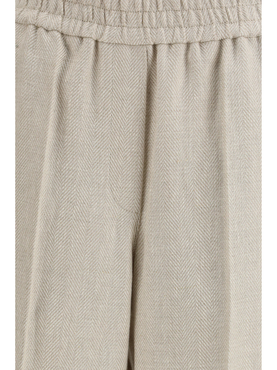 Elasticated-Waist Pants Beige Linen Beige/panama Trousers