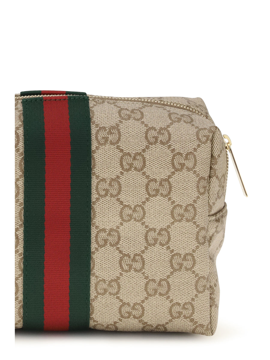 Beauty Case With Web Stripe Vin Sand Brown/dark Brown/vrv Fabric Make Up Bags