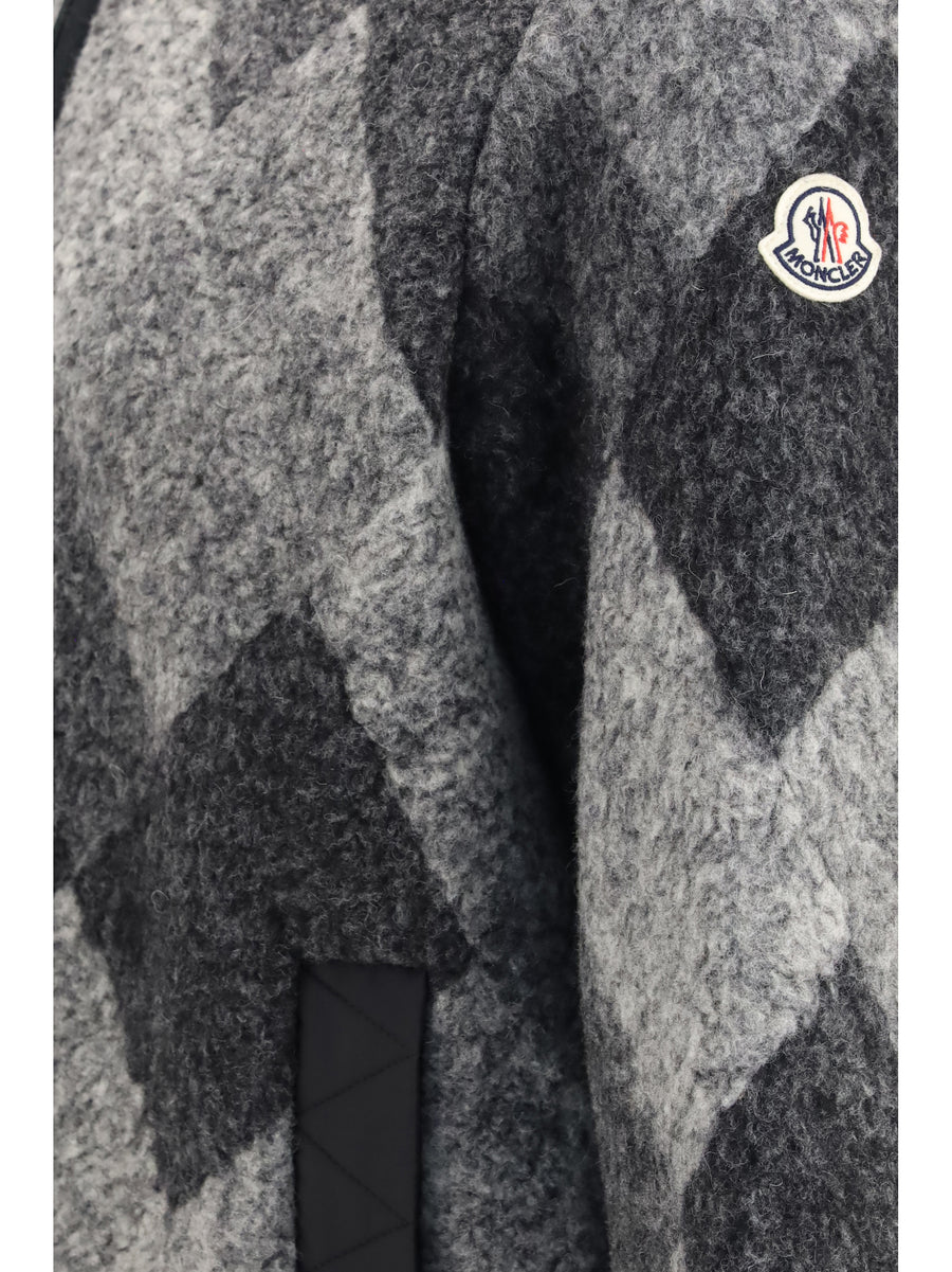Wool Blend Zip Cardigan With Diamond Pattern Black Fleece Sweatshirts