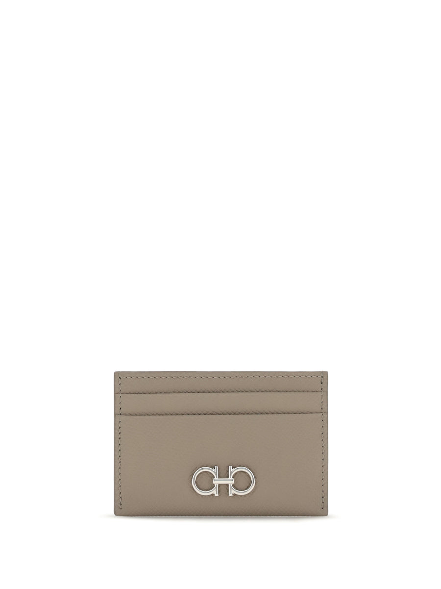 Card Holder Gancini Taupe Grey Calf Leather Wallets & Purses