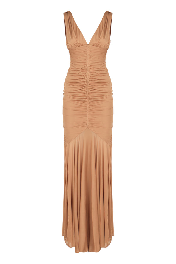 Draped Long Dress Camel Viscose
