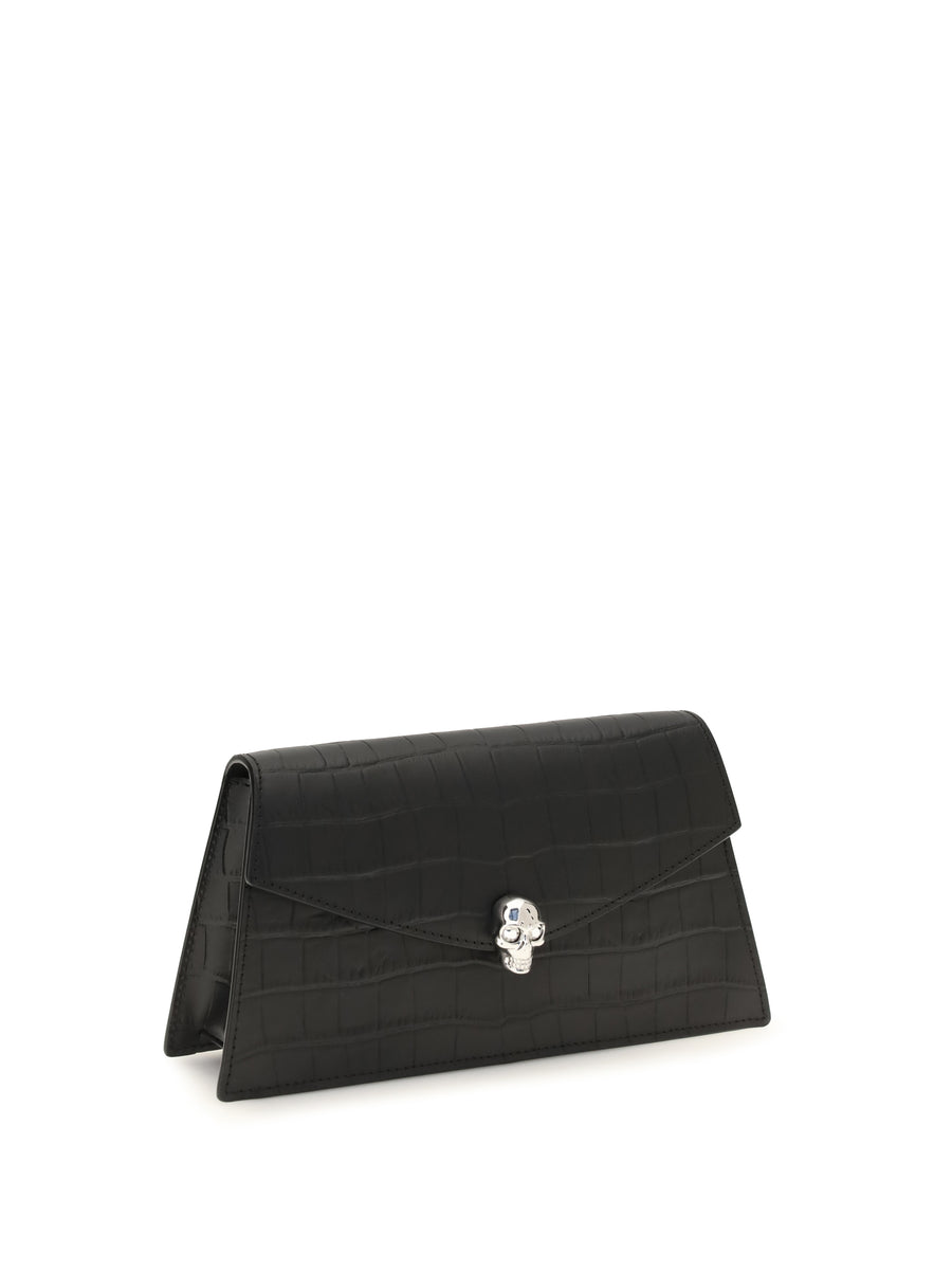 Mini Skull Clutch Black-Silver Black/silver Calf Leather Shoulder Bags