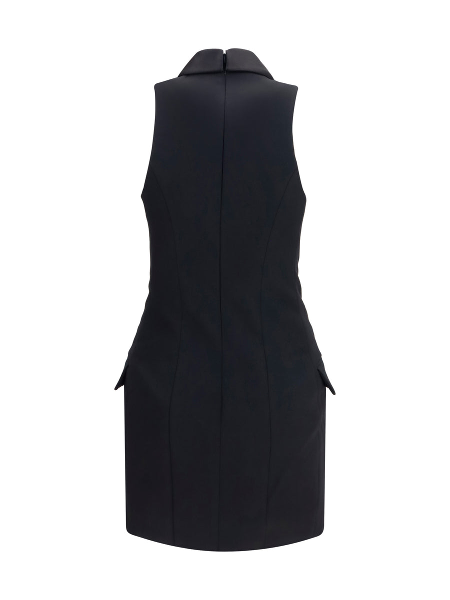 Dress Grain De Poudre Belted Black Black/black Merino Wool
