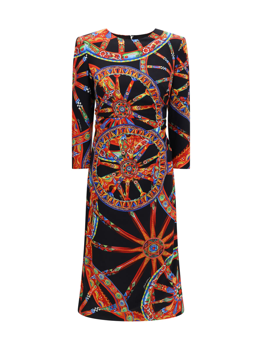 Carretto Print Charmeuse Dress Ruote Fnero Silk; Elastane
