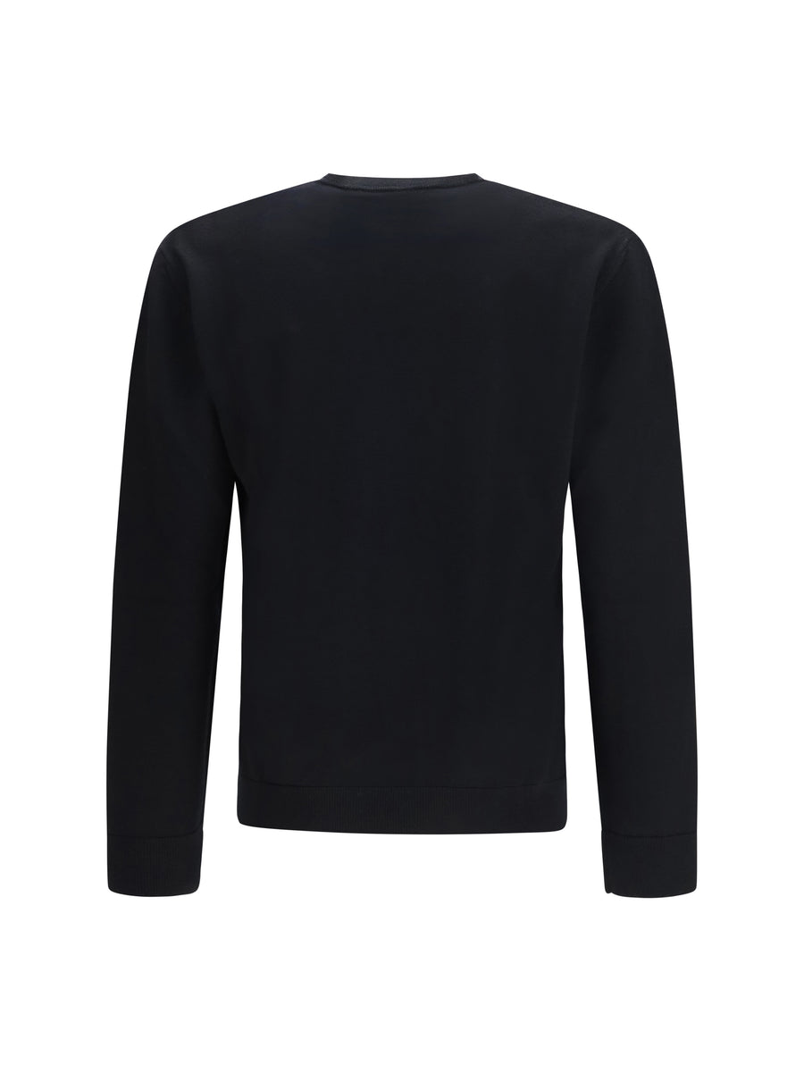Sweater With Intarsia V, Virgin Wool, Black-Cream Black/cream Fleece Wool (ovis Aries)