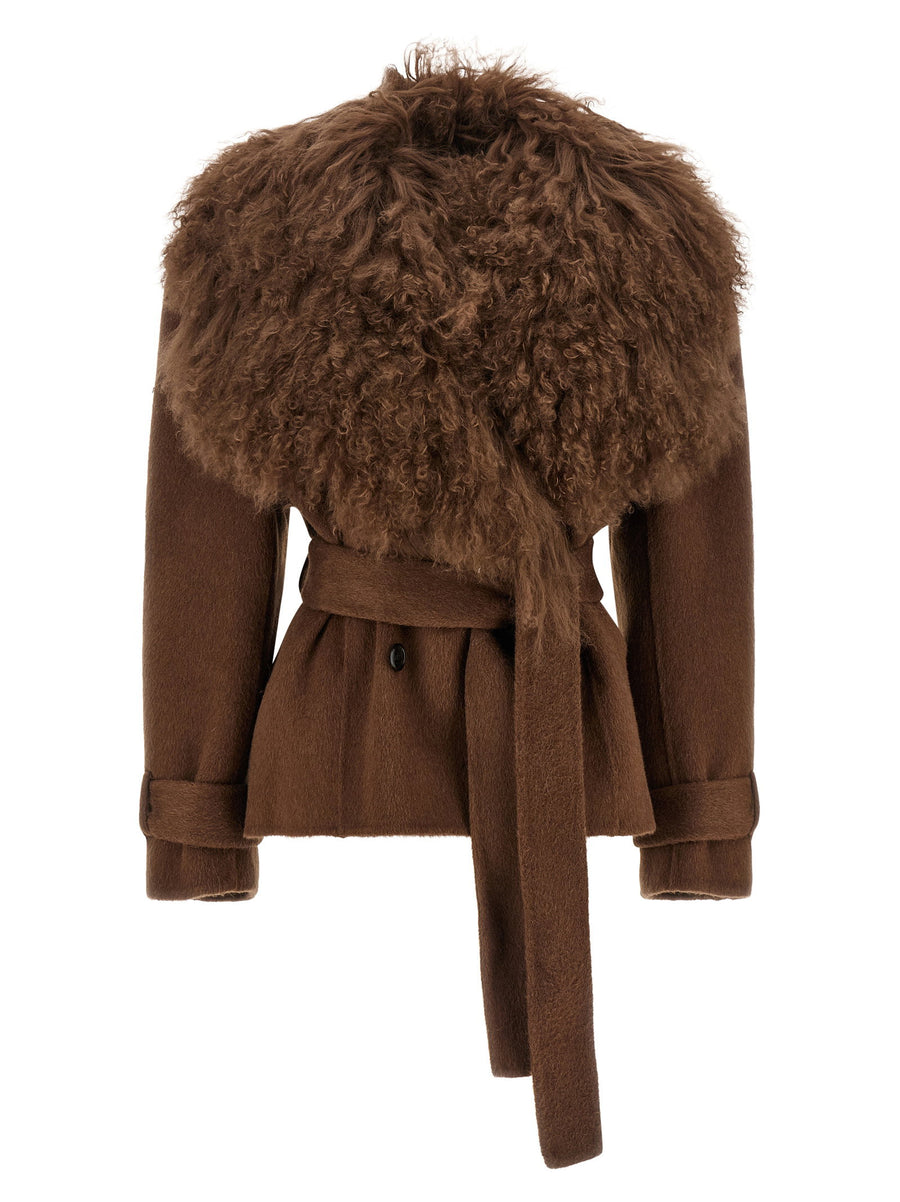 Giuseppe Di Morabito Shearling-Collar Wool-Blend Coat — Brown