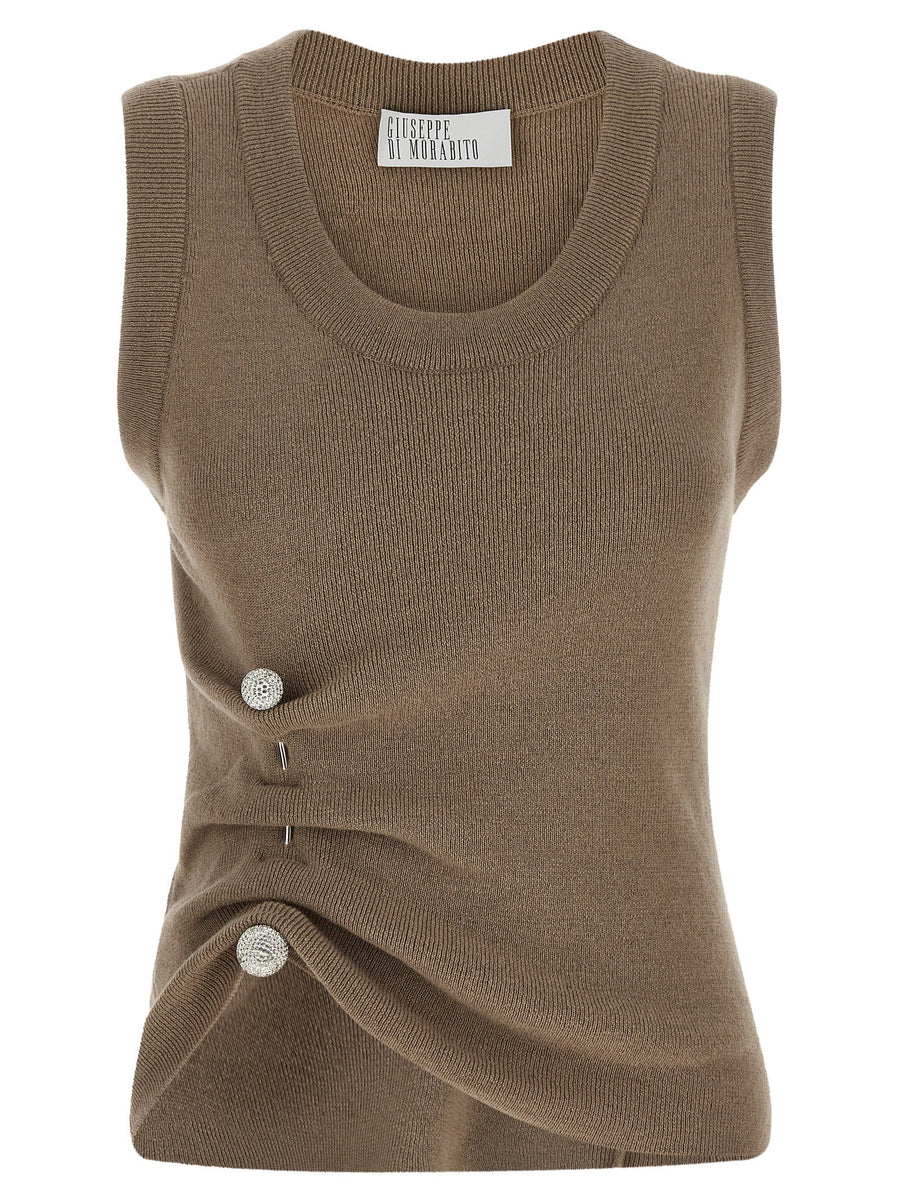 Giuseppe Di Morabito Jewel-Brooch Asymmetrical Tank Top — Taupe