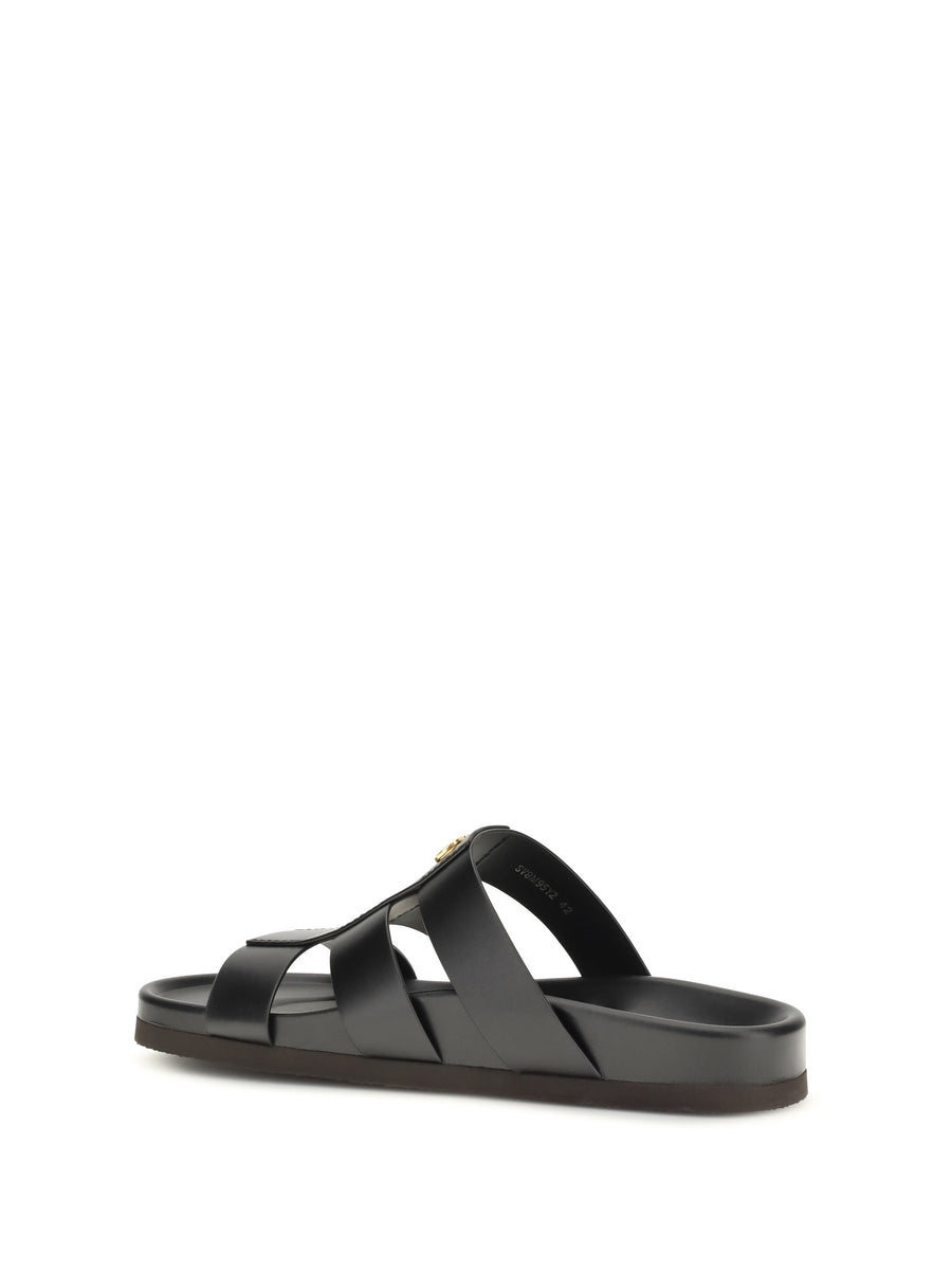 Leather Slide Sandals Studshield Black Upper: Calf