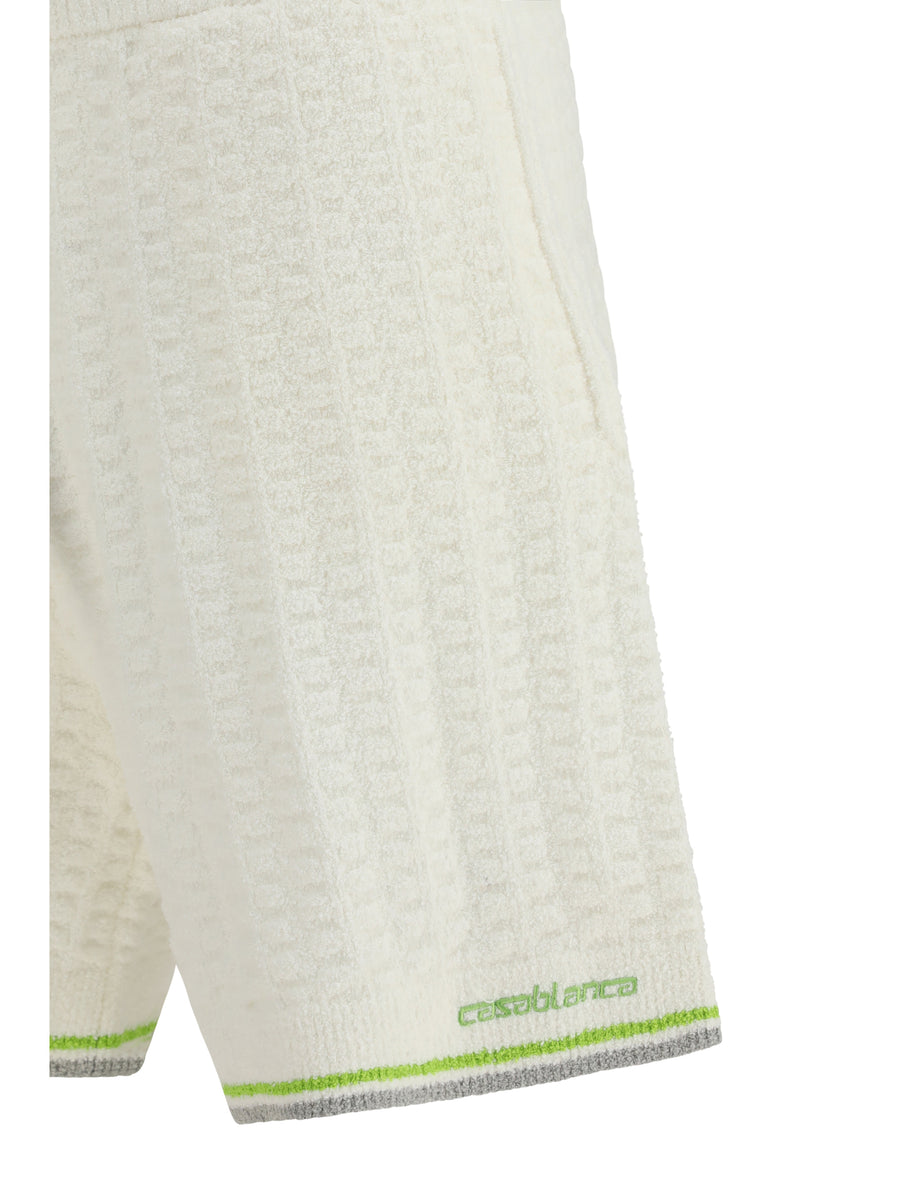 Tennis Bouclé Shorts White Cotton Bermuda