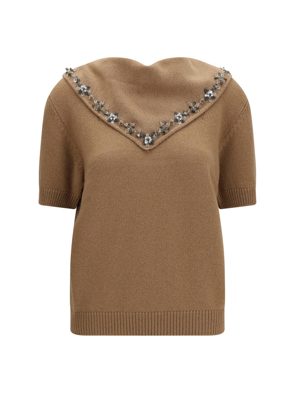 Cashmere Sweater With Jewel Scarf Cammello Kashmir/capra Hircus Sweatshirts