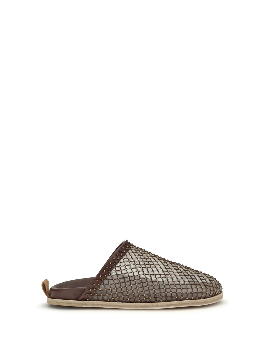 Mesh Mules Chocolate Calf Leather Sandal