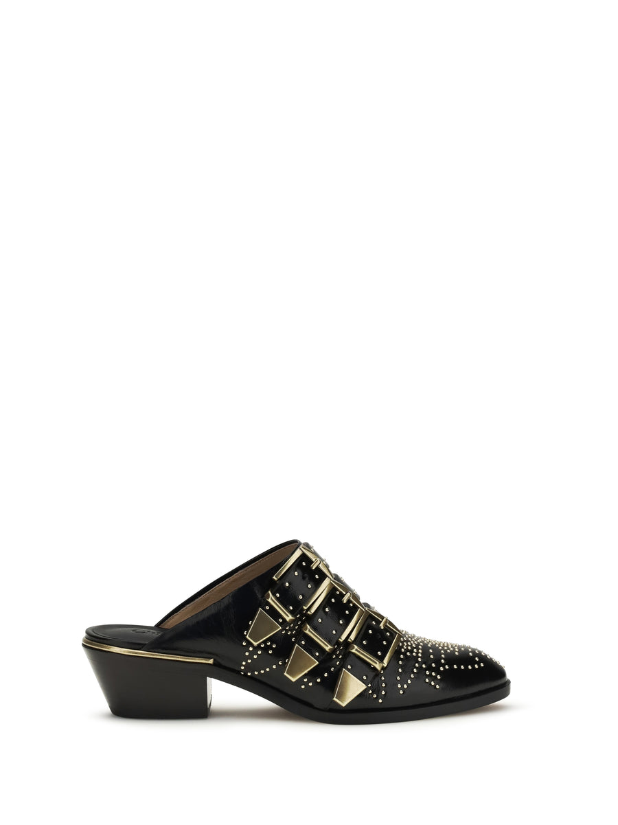 Leather Mules Susan Black Calf Sandal
