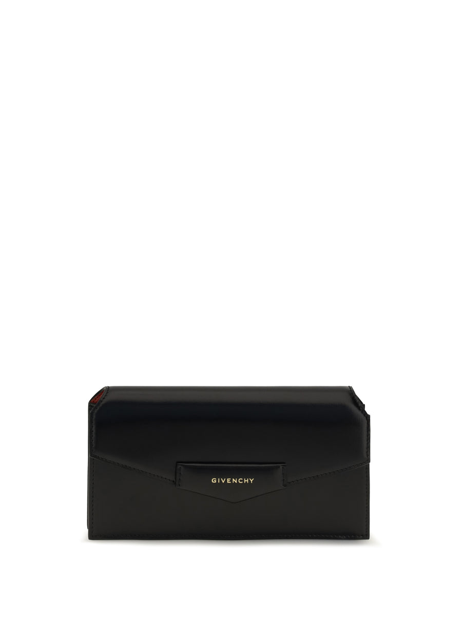 Antigona Box Leather Pouch With Chain Black Calf Bos Taurus Wallet