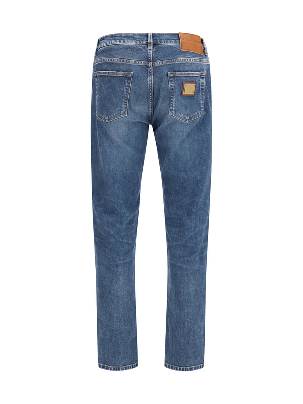Jeans Straight-Leg Denim Blue Cotton