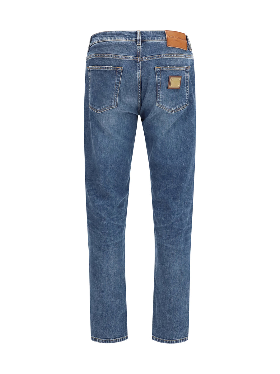 Jeans Straight-Leg Denim Blue Cotton