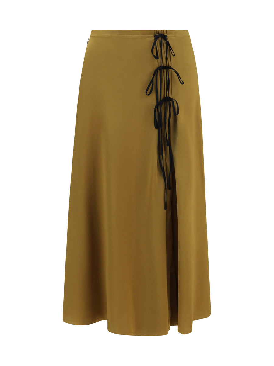 Satin Midi Skirt Ecru Olive Acetate